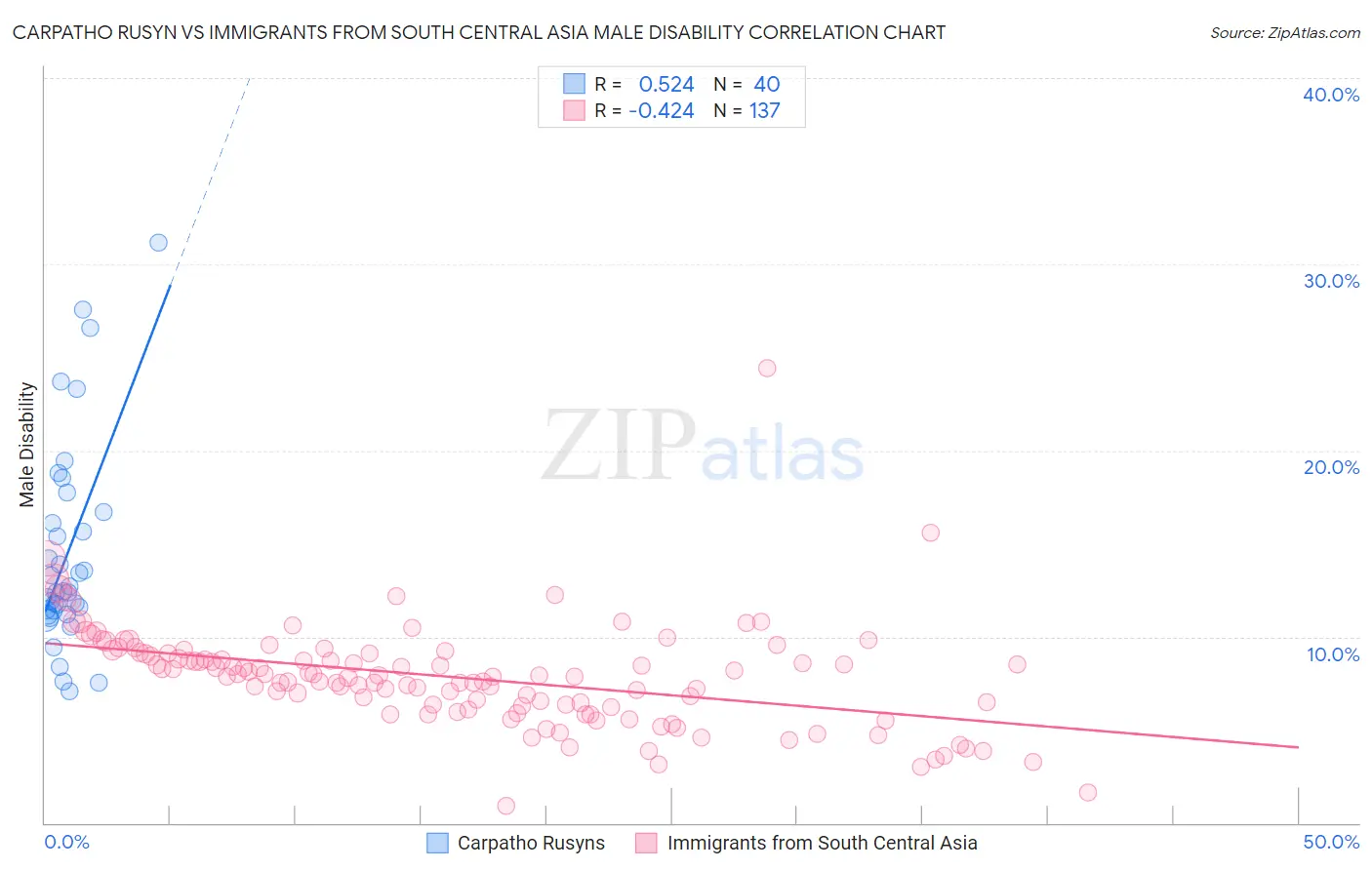 Carpatho Rusyn vs Immigrants from South Central Asia Male Disability