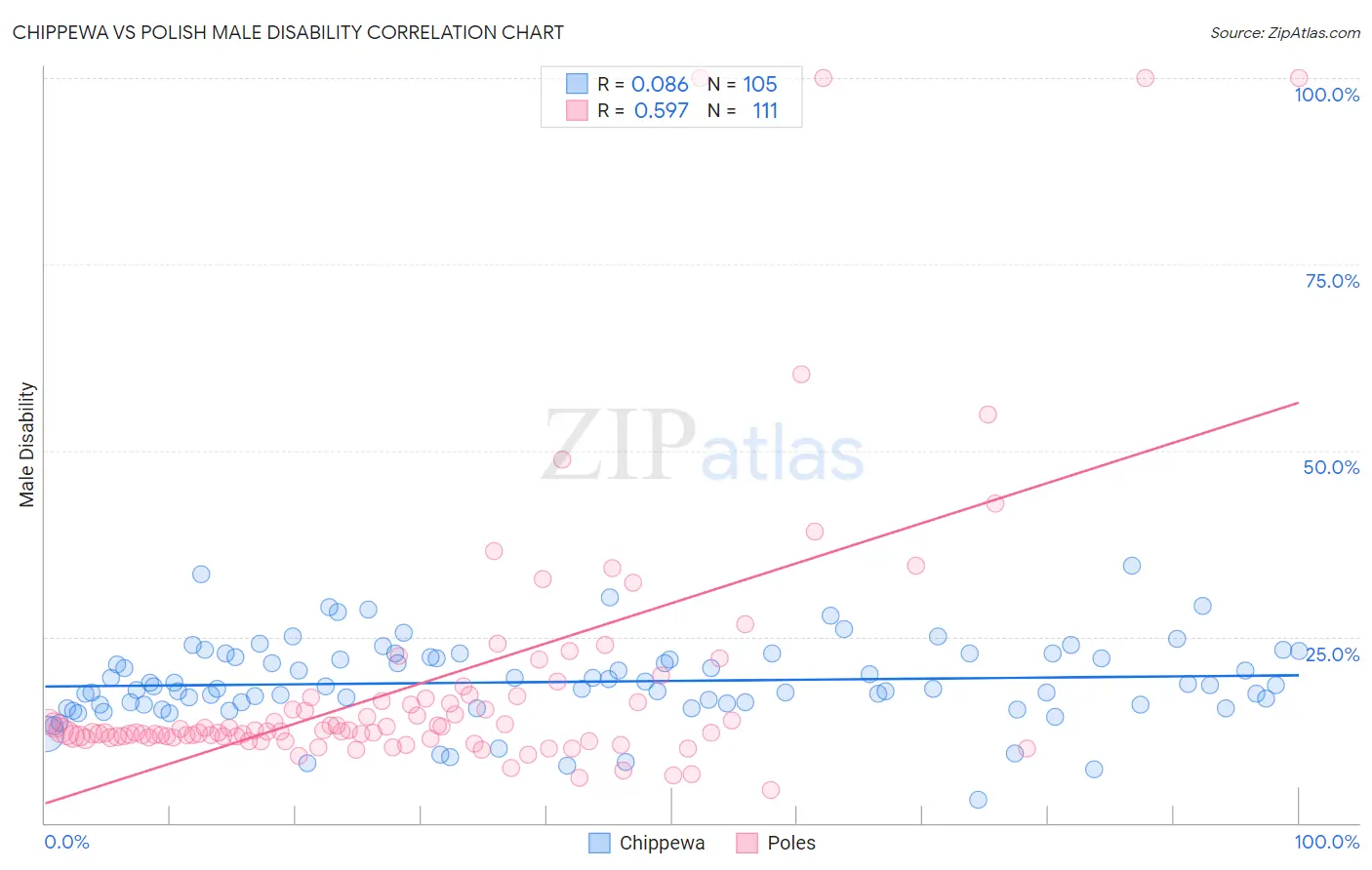 Chippewa vs Polish Male Disability
