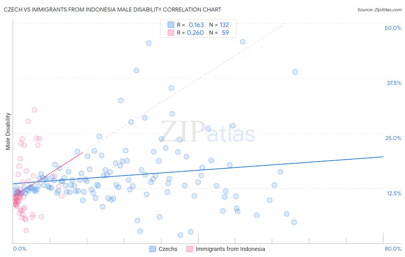 Czech vs Immigrants from Indonesia Male Disability