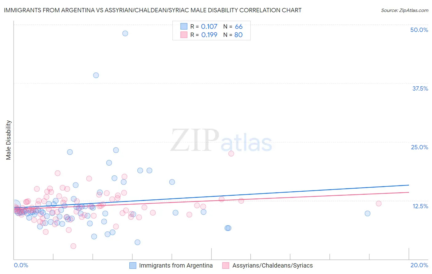 Immigrants from Argentina vs Assyrian/Chaldean/Syriac Male Disability