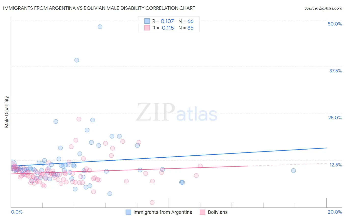 Immigrants from Argentina vs Bolivian Male Disability