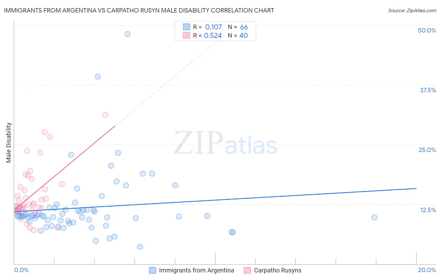 Immigrants from Argentina vs Carpatho Rusyn Male Disability