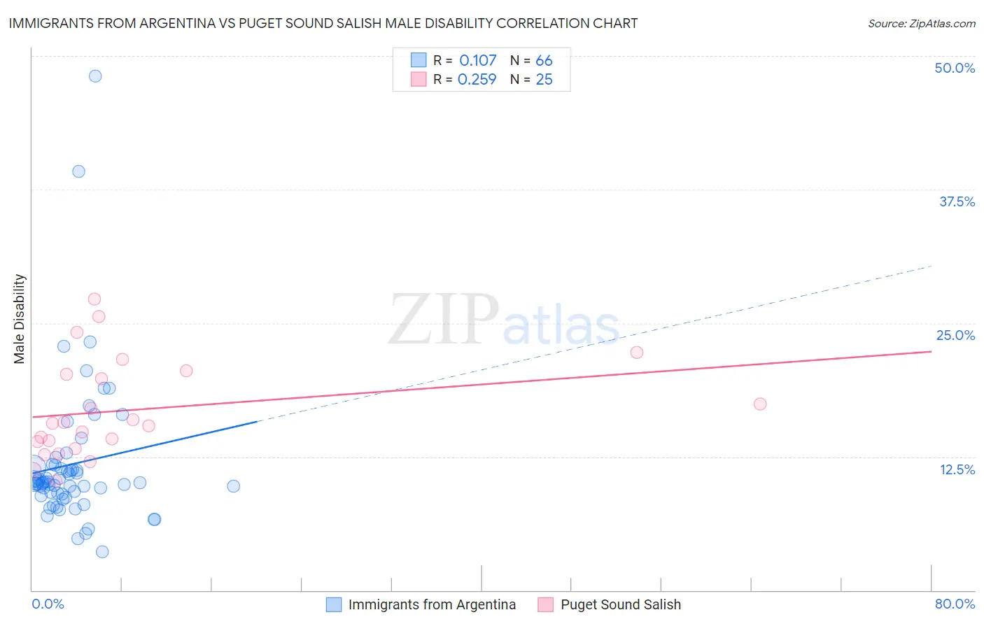 Immigrants from Argentina vs Puget Sound Salish Male Disability