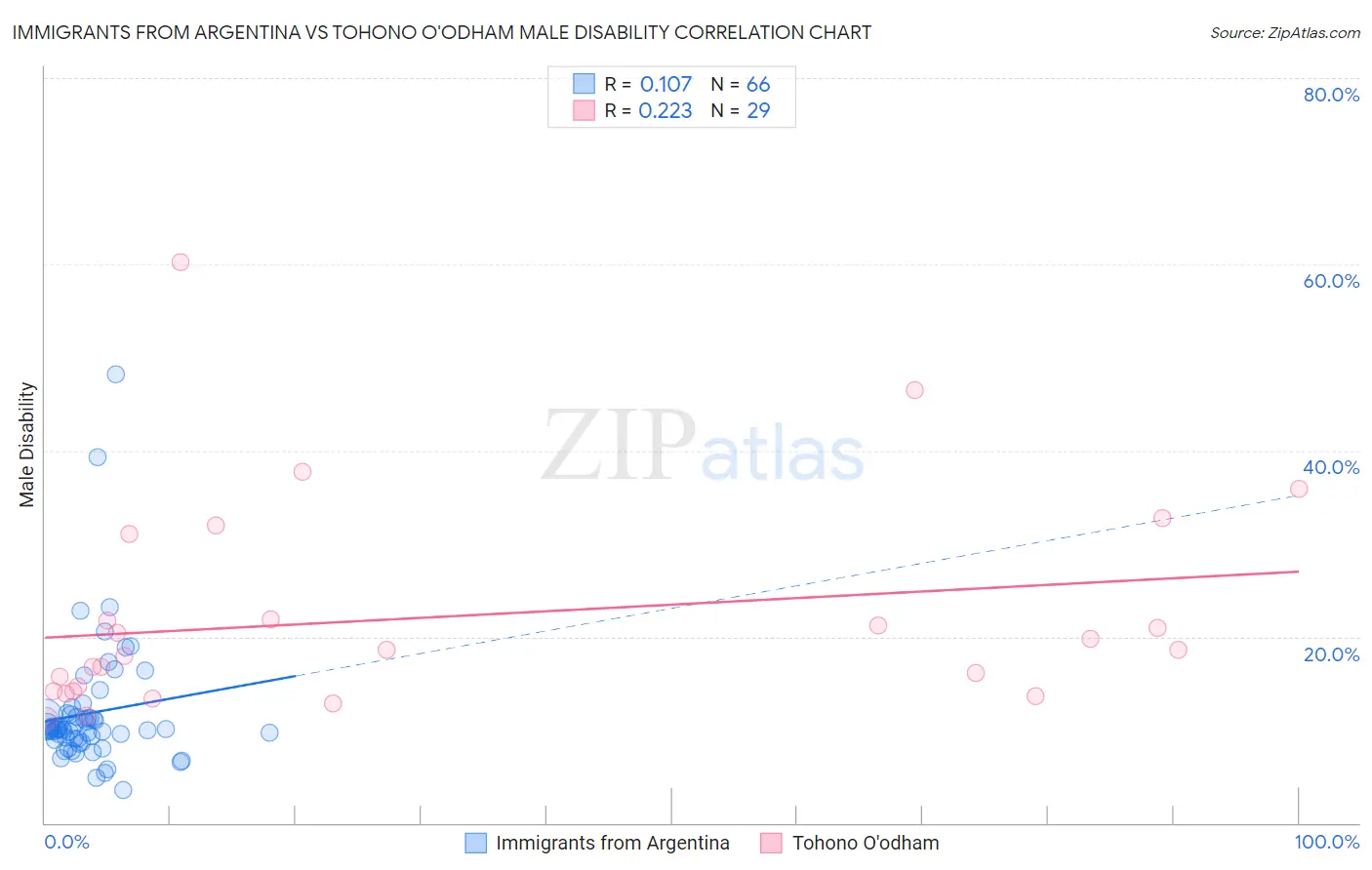 Immigrants from Argentina vs Tohono O'odham Male Disability