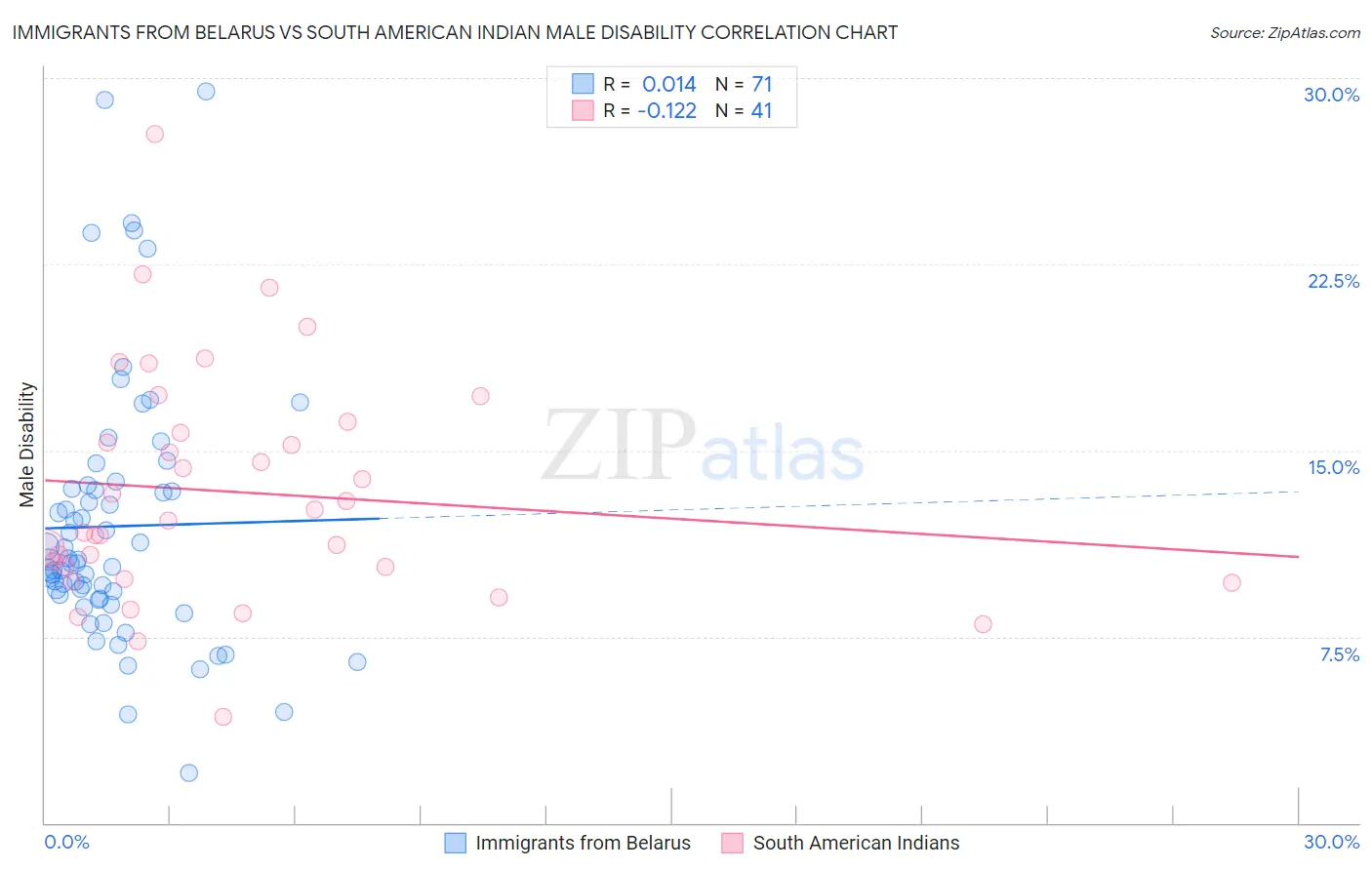 Immigrants from Belarus vs South American Indian Male Disability