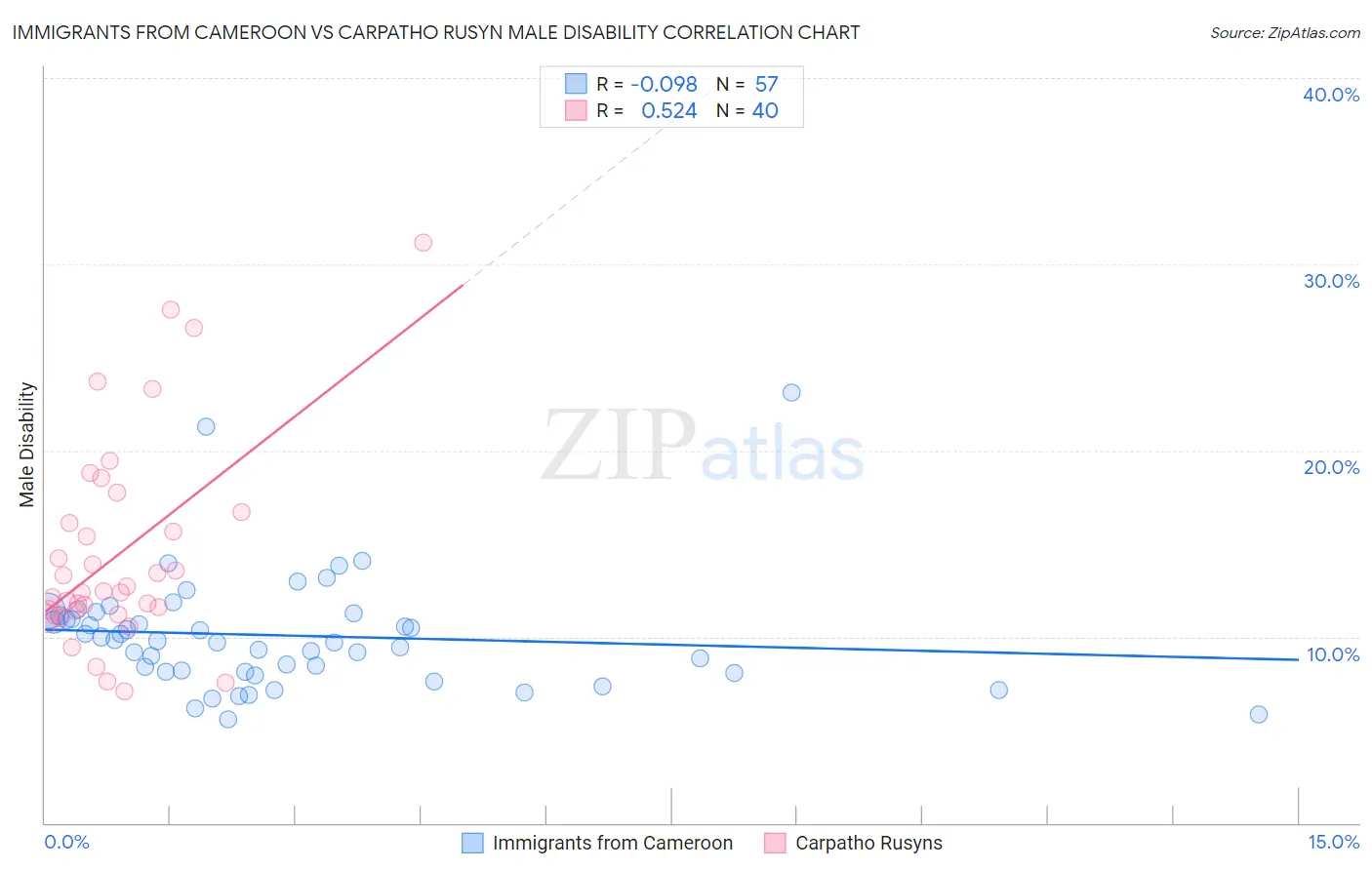 Immigrants from Cameroon vs Carpatho Rusyn Male Disability