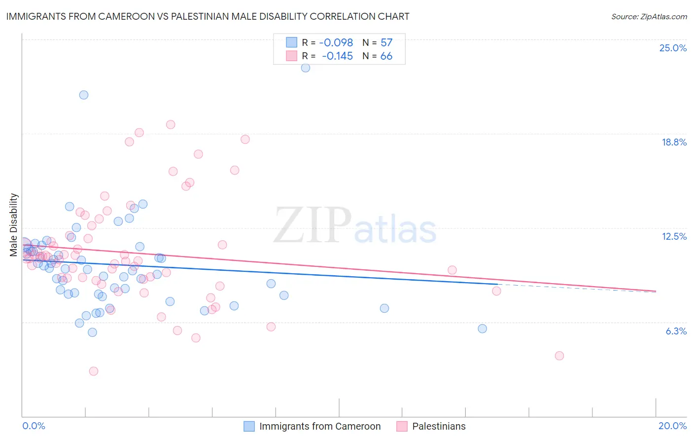 Immigrants from Cameroon vs Palestinian Male Disability