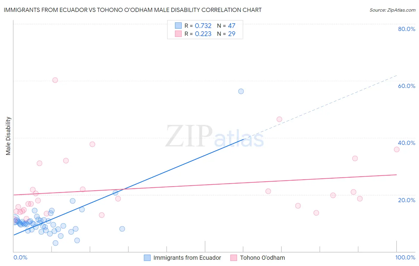 Immigrants from Ecuador vs Tohono O'odham Male Disability