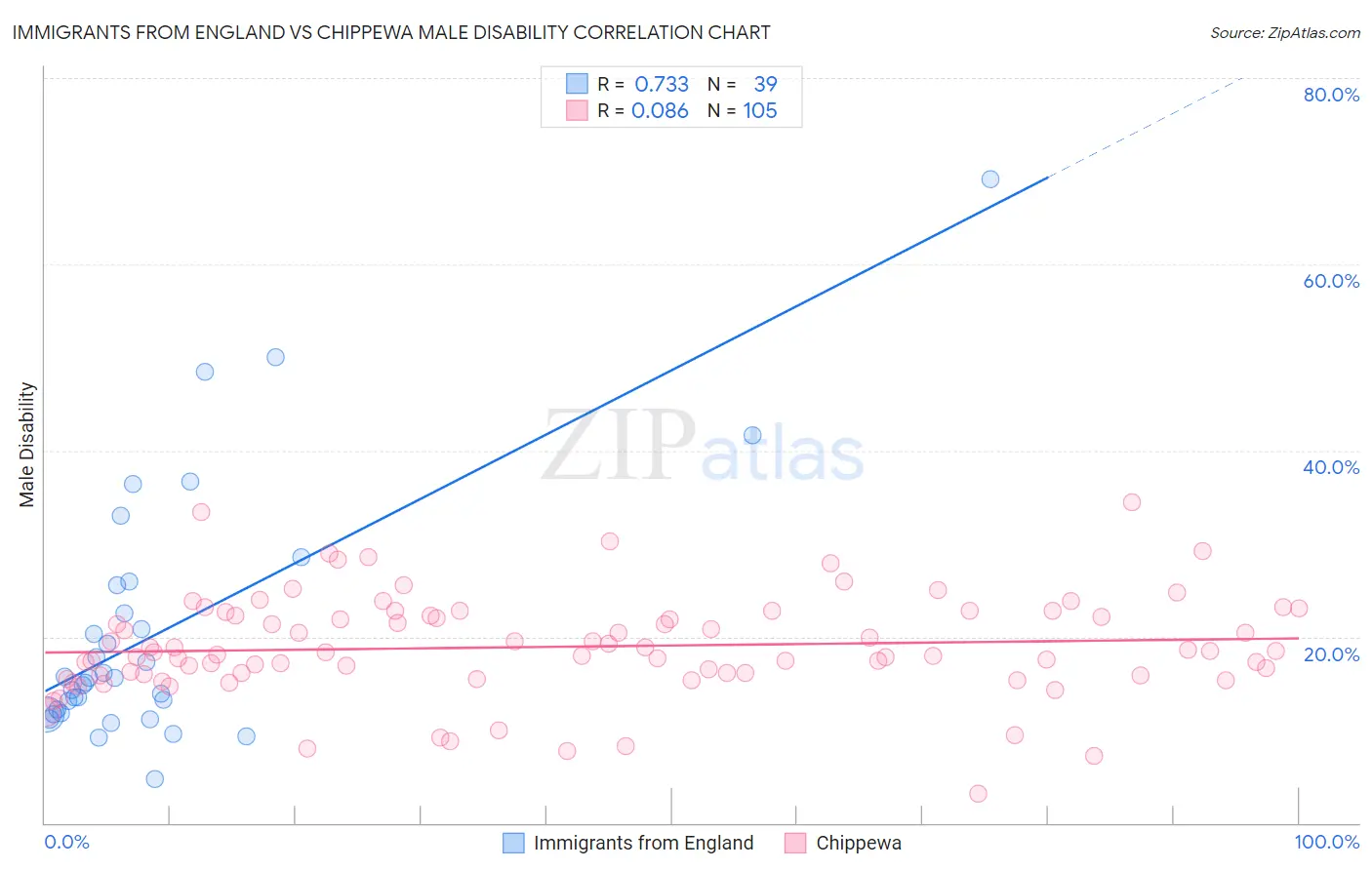 Immigrants from England vs Chippewa Male Disability