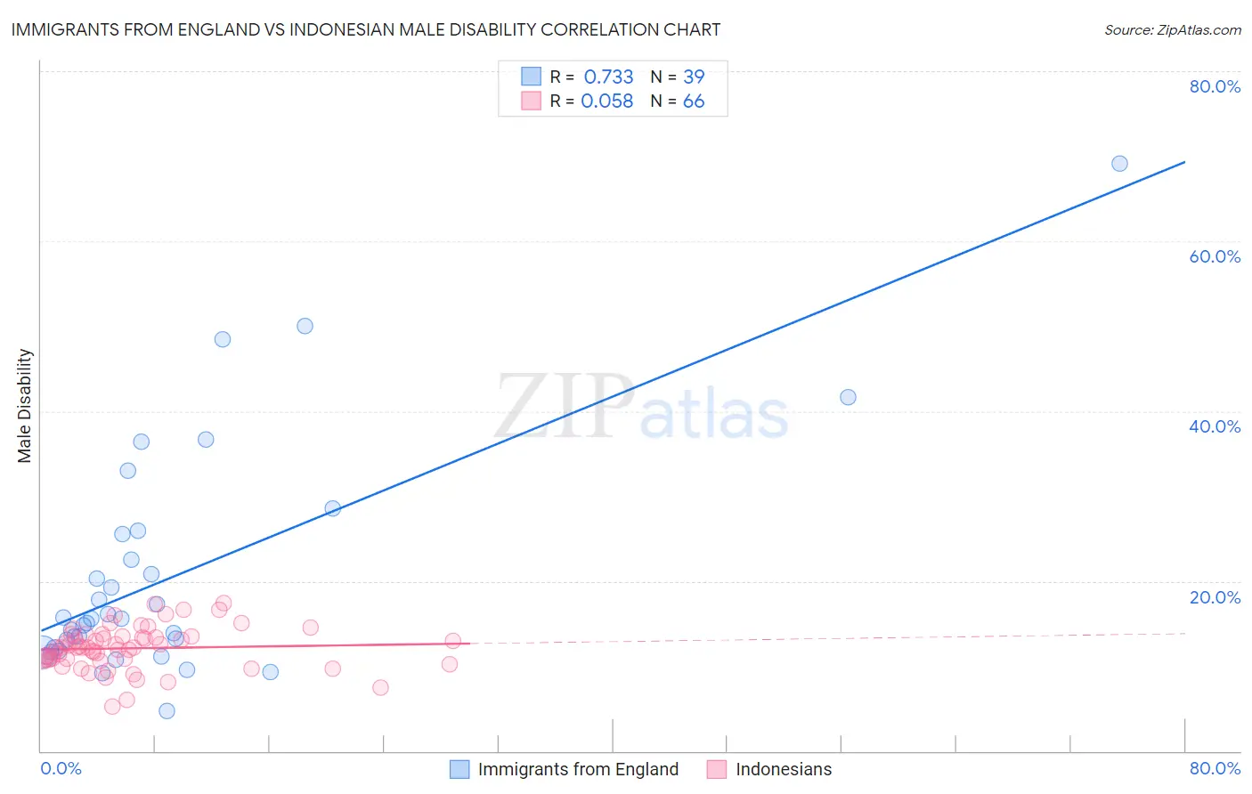 Immigrants from England vs Indonesian Male Disability