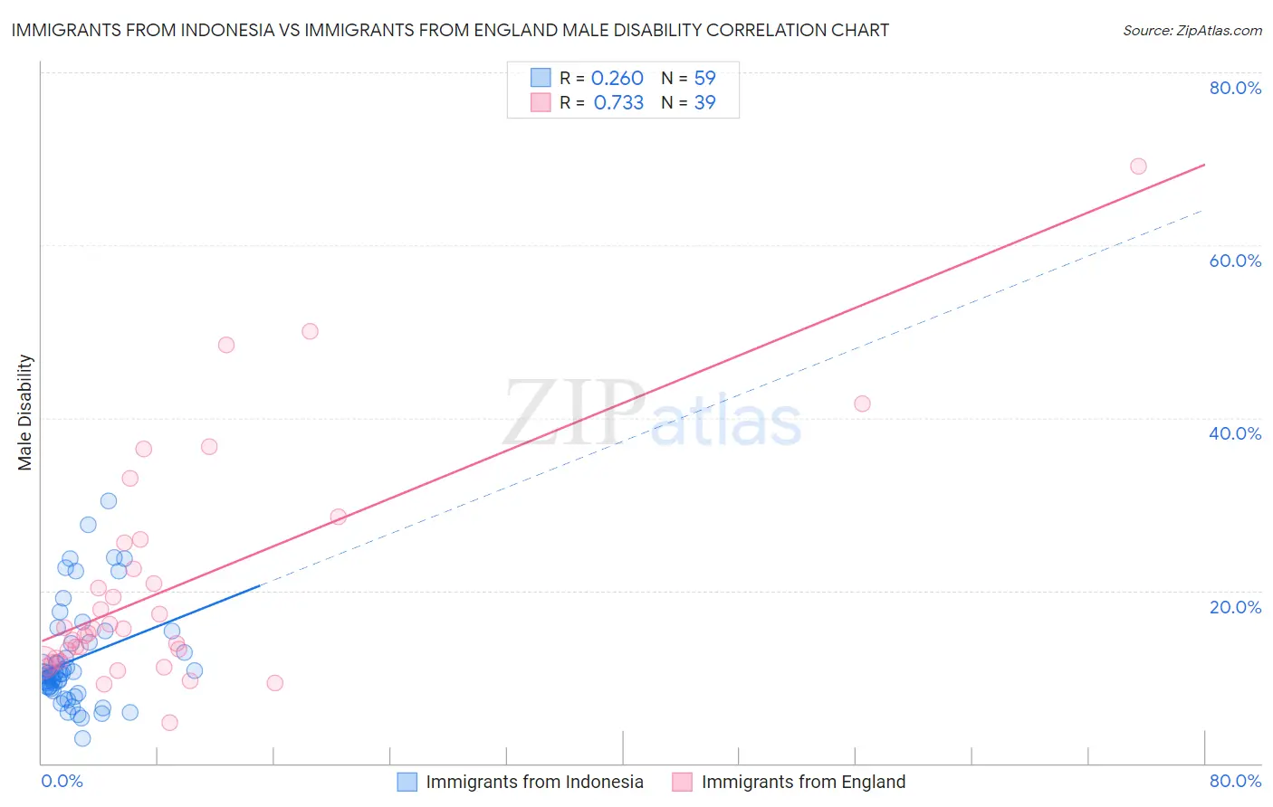 Immigrants from Indonesia vs Immigrants from England Male Disability