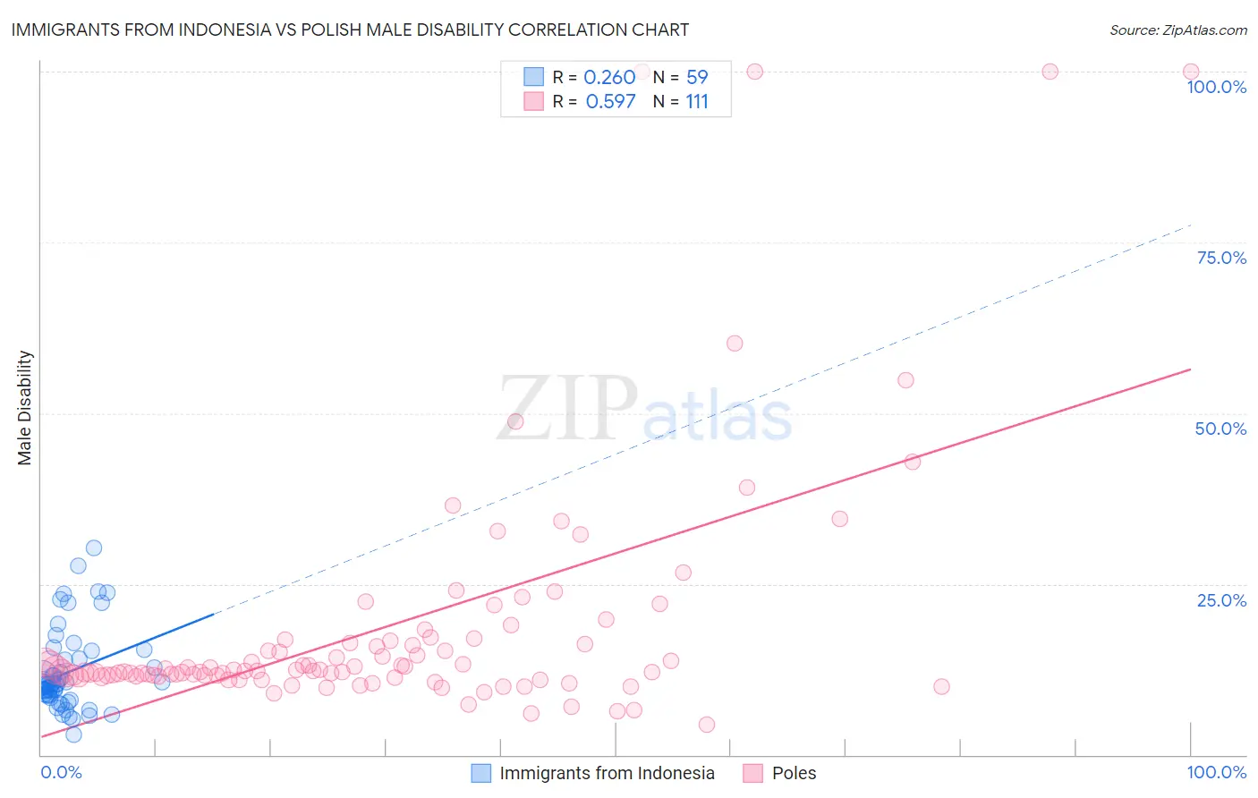 Immigrants from Indonesia vs Polish Male Disability