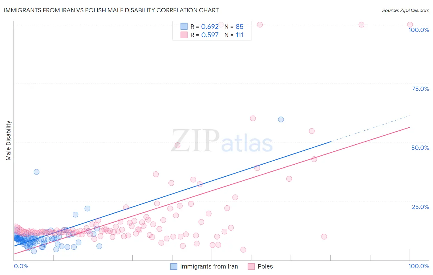 Immigrants from Iran vs Polish Male Disability