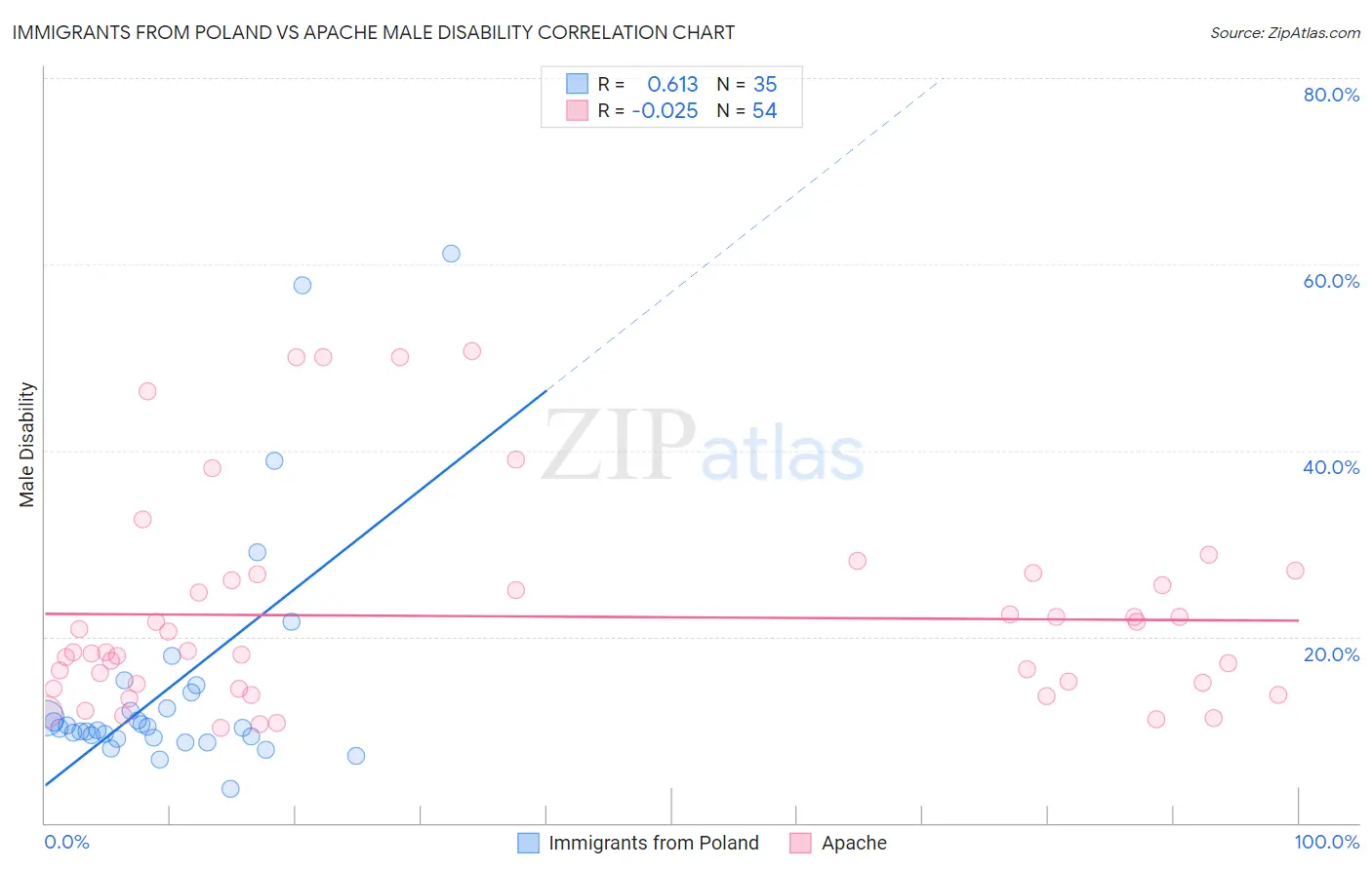 Immigrants from Poland vs Apache Male Disability