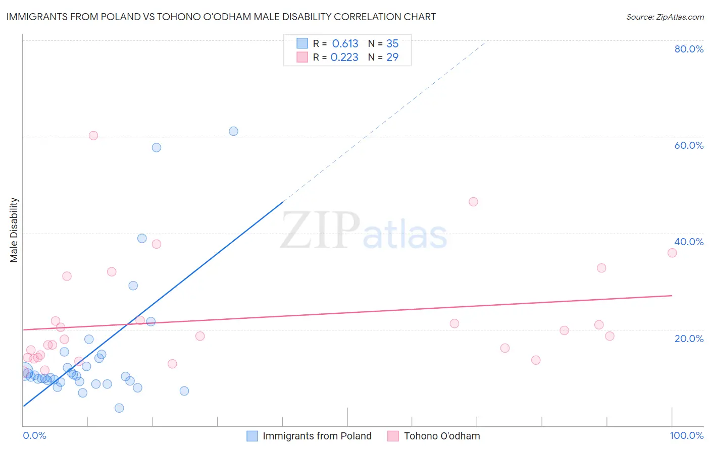 Immigrants from Poland vs Tohono O'odham Male Disability