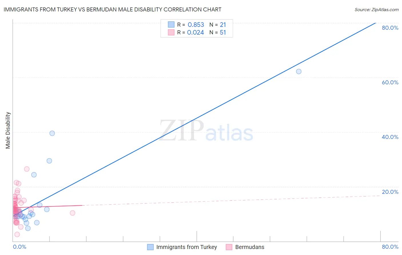 Immigrants from Turkey vs Bermudan Male Disability