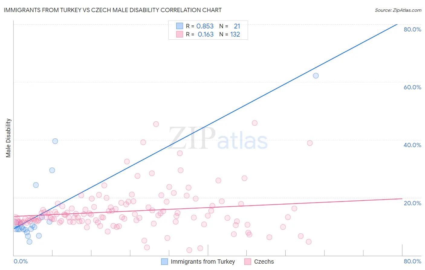Immigrants from Turkey vs Czech Male Disability