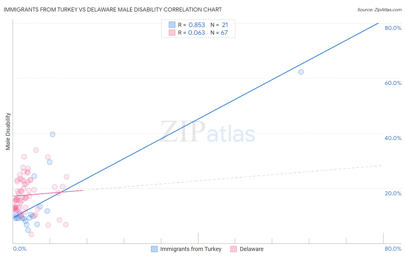 Immigrants from Turkey vs Delaware Male Disability