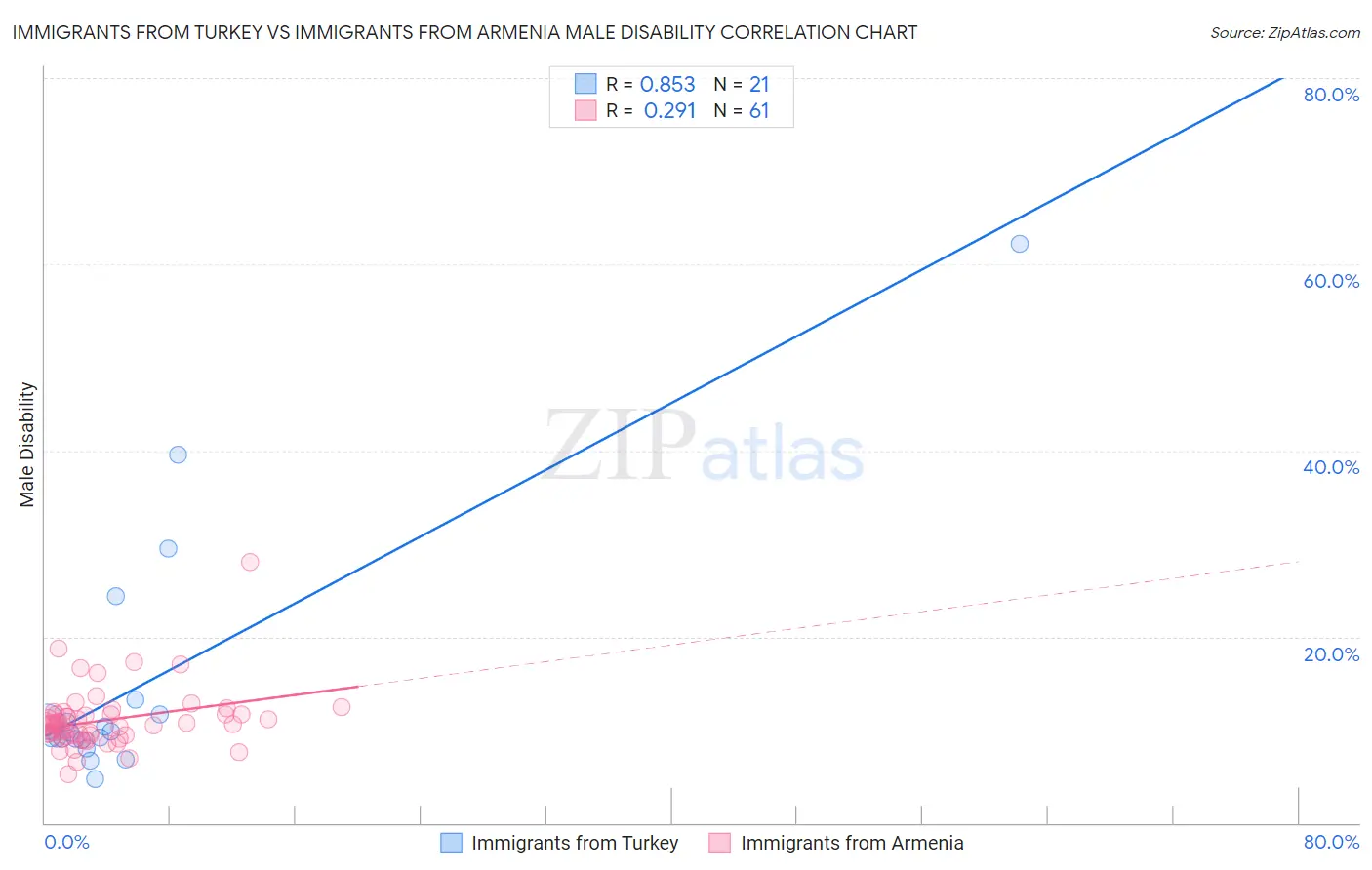 Immigrants from Turkey vs Immigrants from Armenia Male Disability