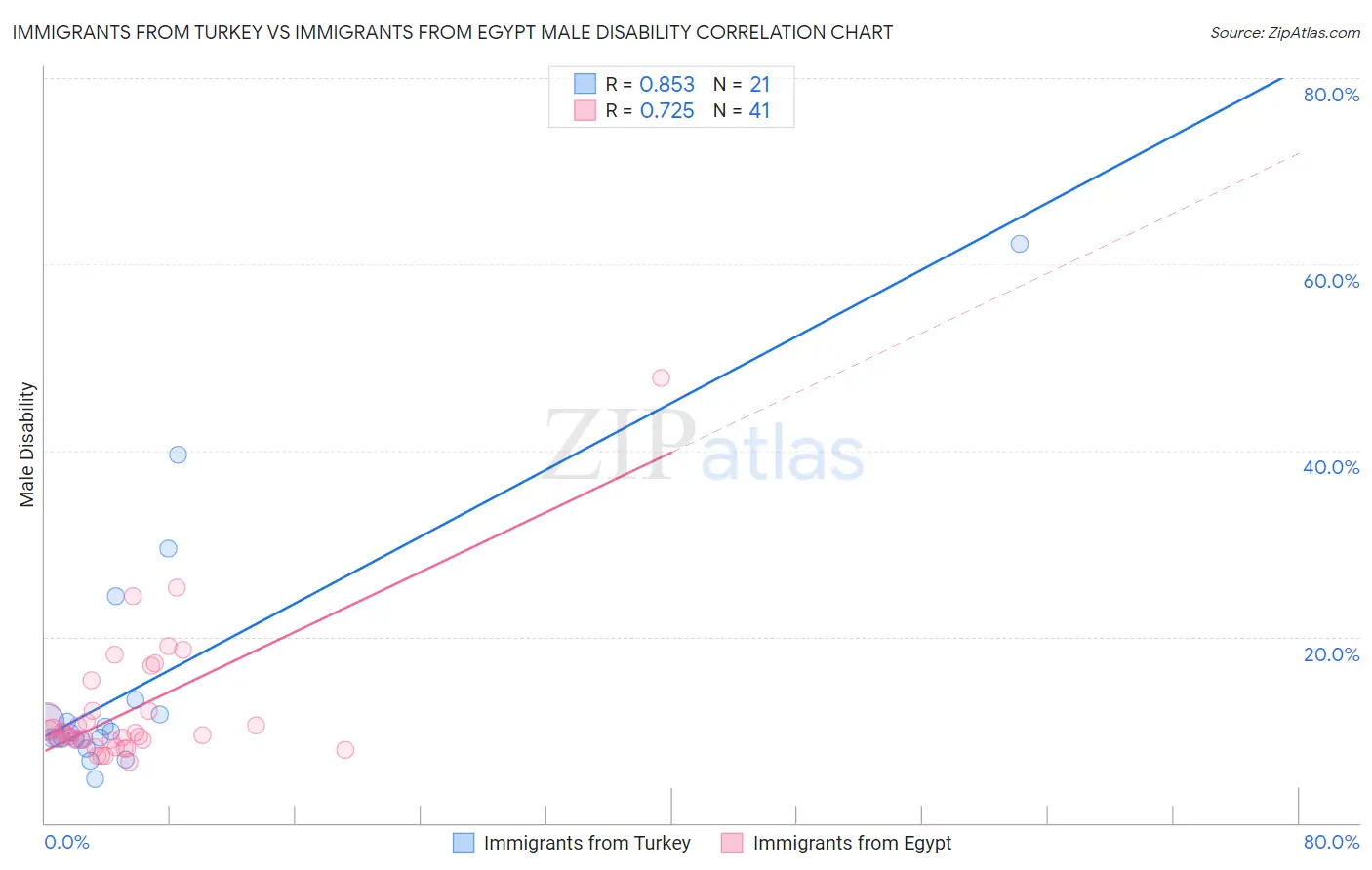Immigrants from Turkey vs Immigrants from Egypt Male Disability