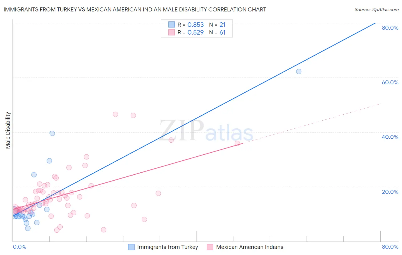 Immigrants from Turkey vs Mexican American Indian Male Disability