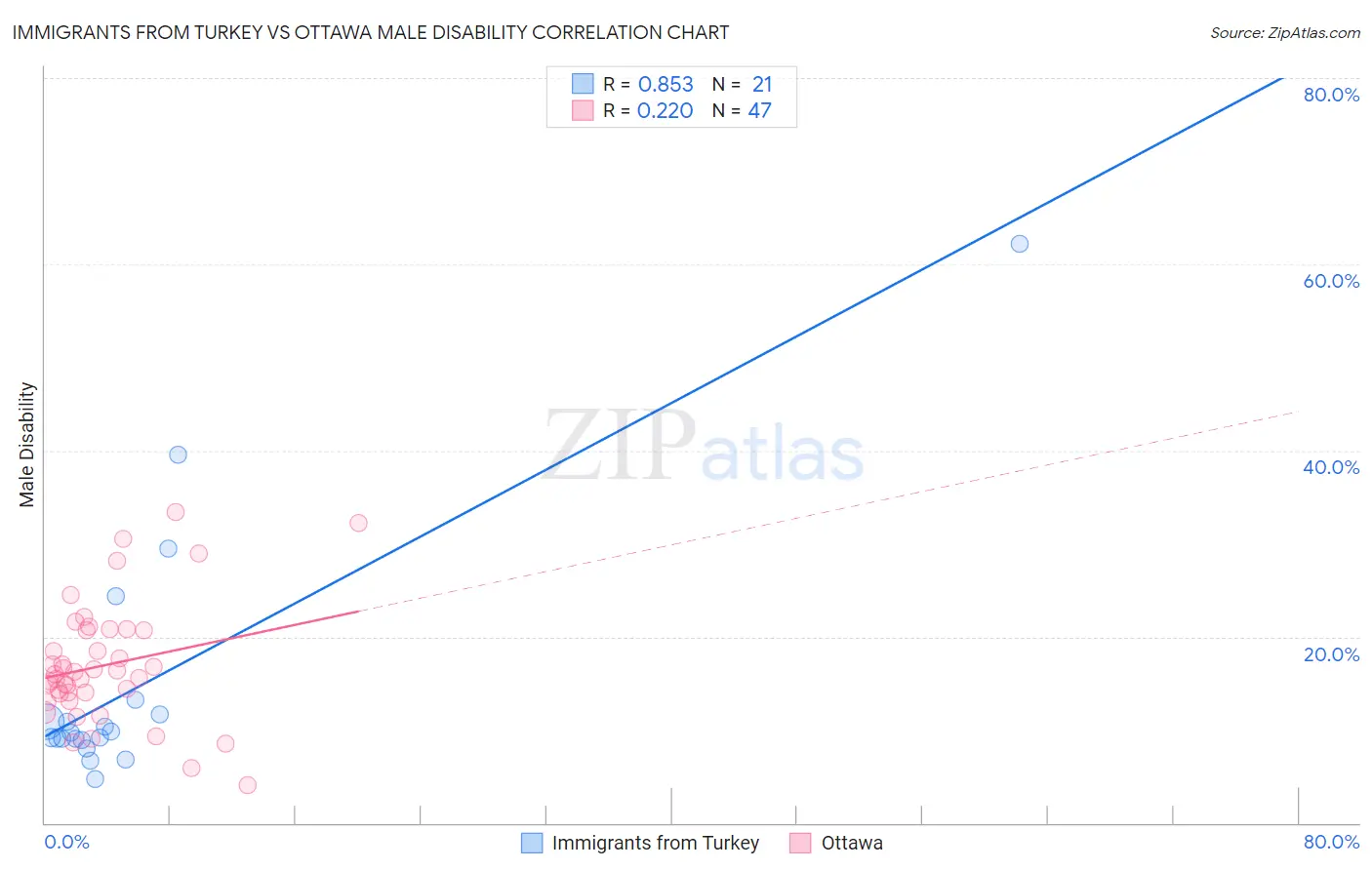 Immigrants from Turkey vs Ottawa Male Disability