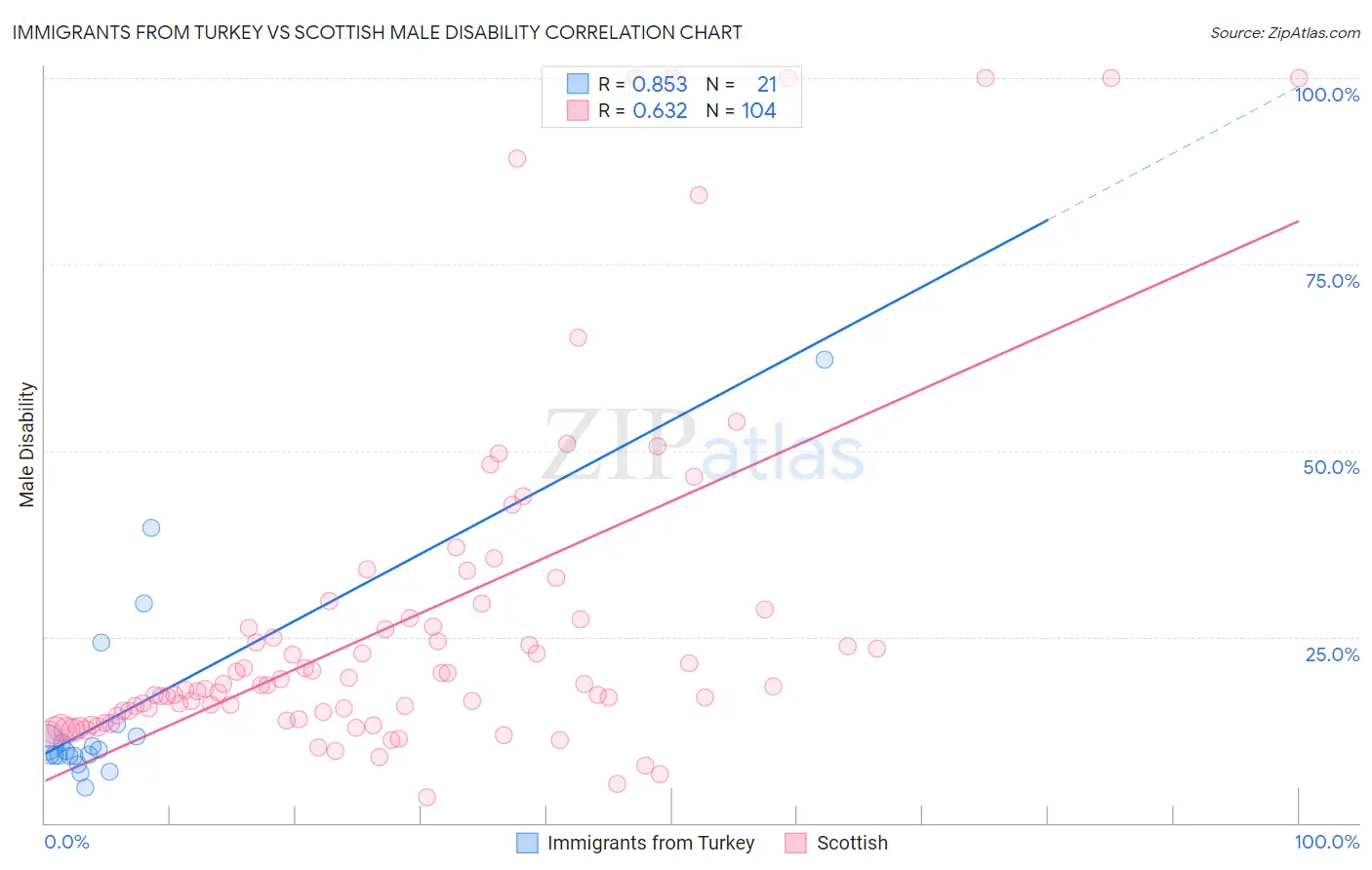 Immigrants from Turkey vs Scottish Male Disability