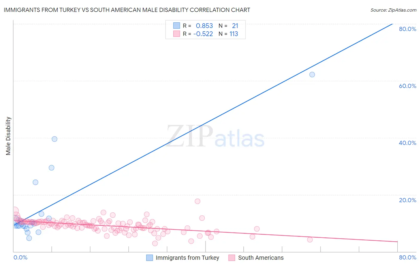 Immigrants from Turkey vs South American Male Disability