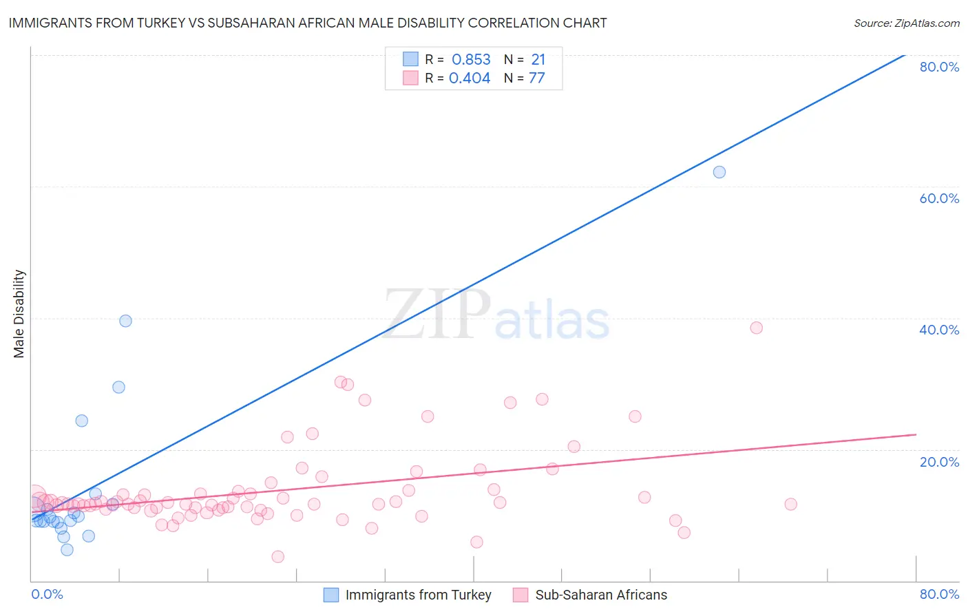 Immigrants from Turkey vs Subsaharan African Male Disability