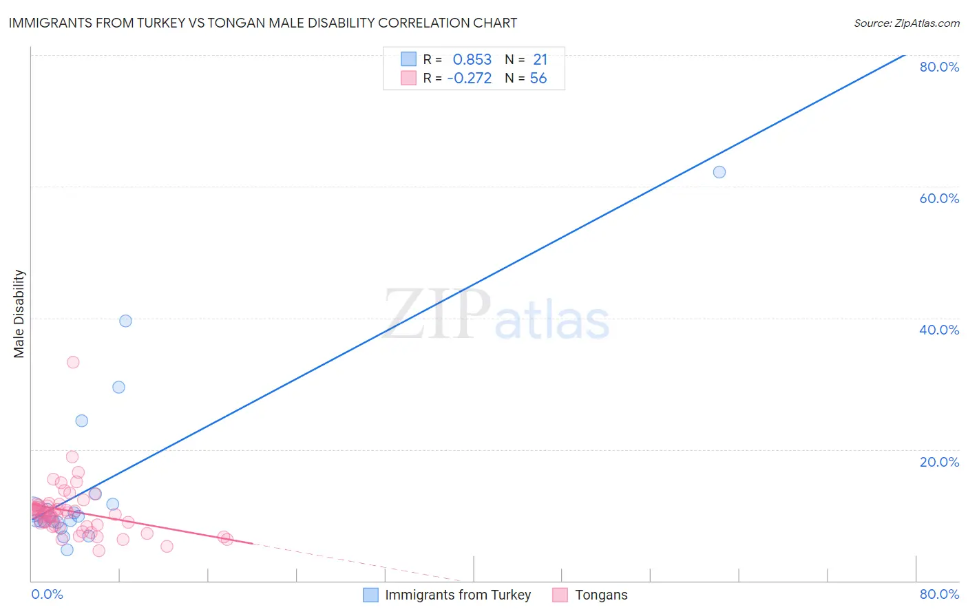 Immigrants from Turkey vs Tongan Male Disability