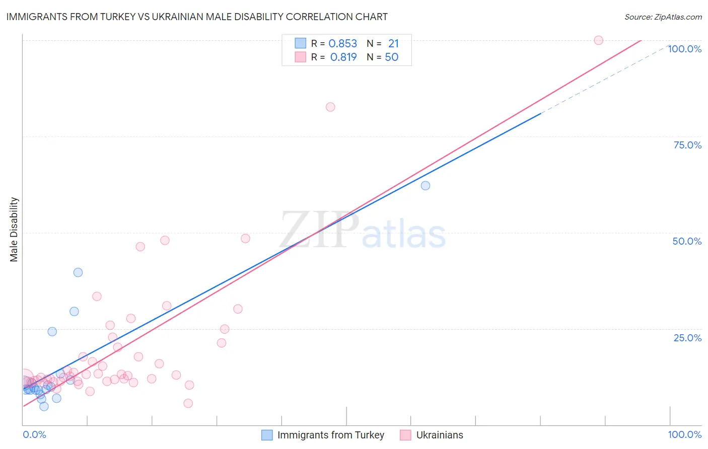 Immigrants from Turkey vs Ukrainian Male Disability