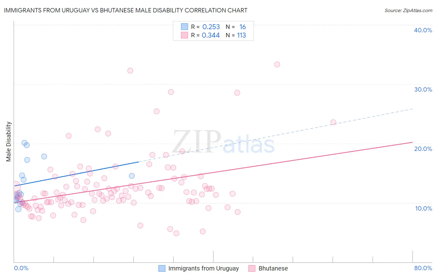 Immigrants from Uruguay vs Bhutanese Male Disability