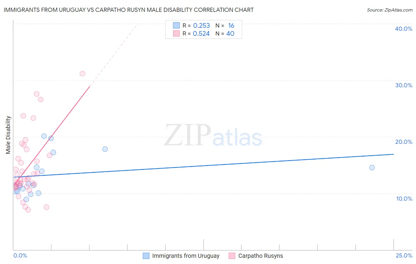 Immigrants from Uruguay vs Carpatho Rusyn Male Disability