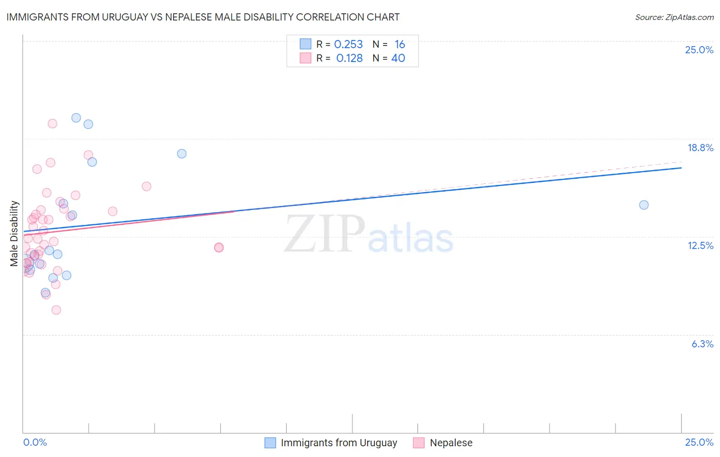 Immigrants from Uruguay vs Nepalese Male Disability