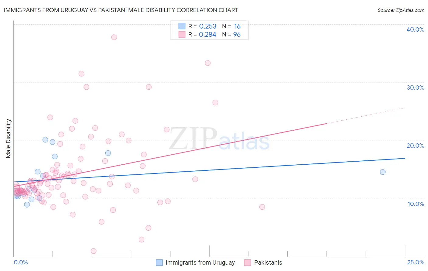 Immigrants from Uruguay vs Pakistani Male Disability