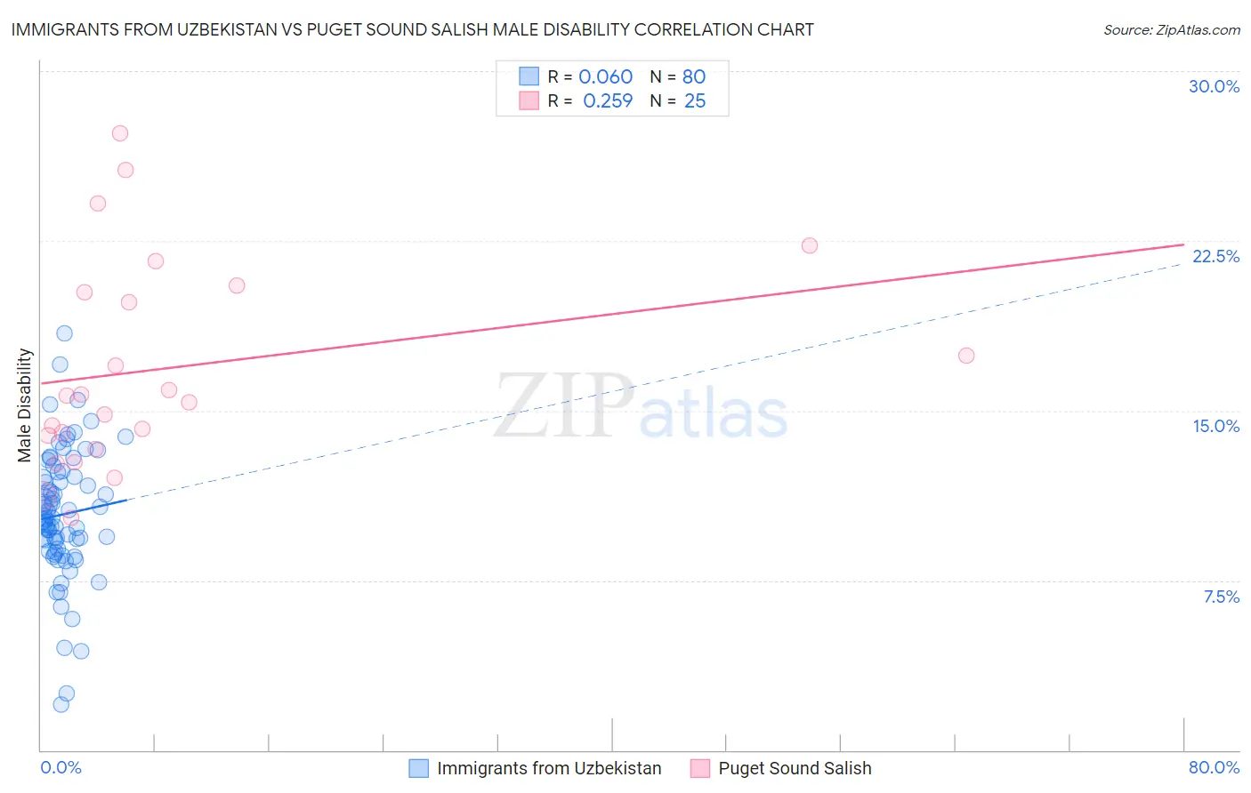 Immigrants from Uzbekistan vs Puget Sound Salish Male Disability