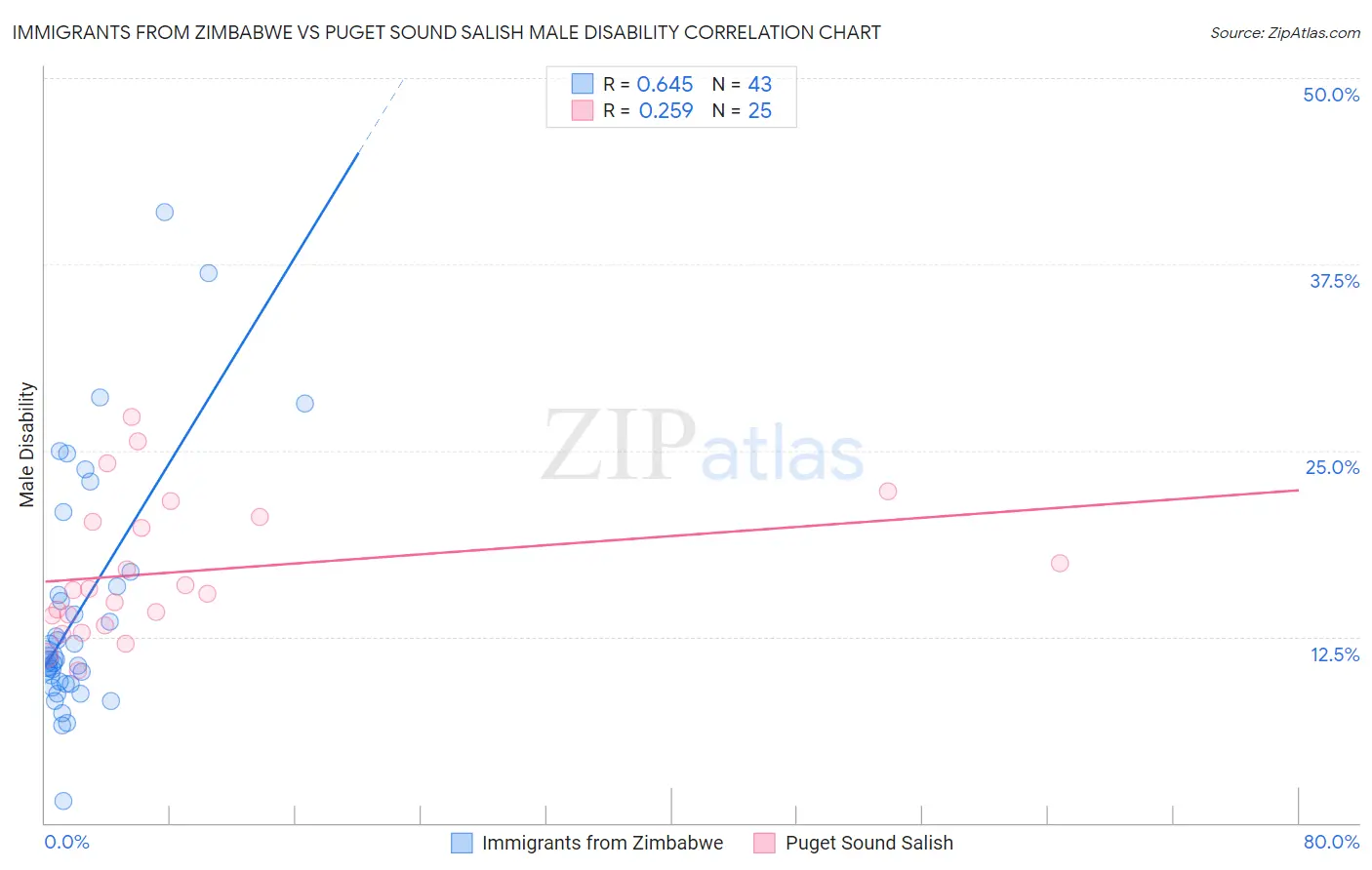 Immigrants from Zimbabwe vs Puget Sound Salish Male Disability