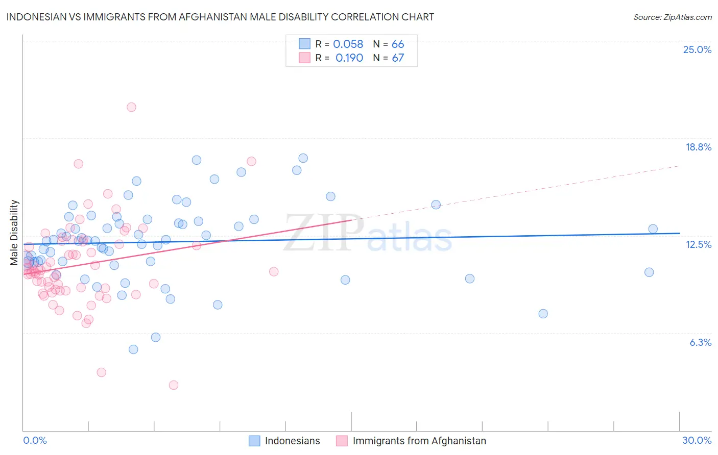 Indonesian vs Immigrants from Afghanistan Male Disability