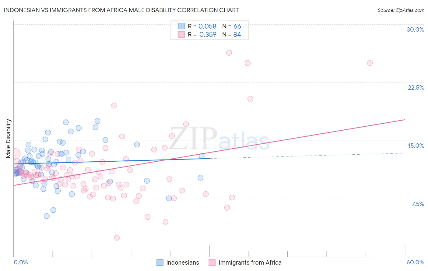 Indonesian vs Immigrants from Africa Male Disability