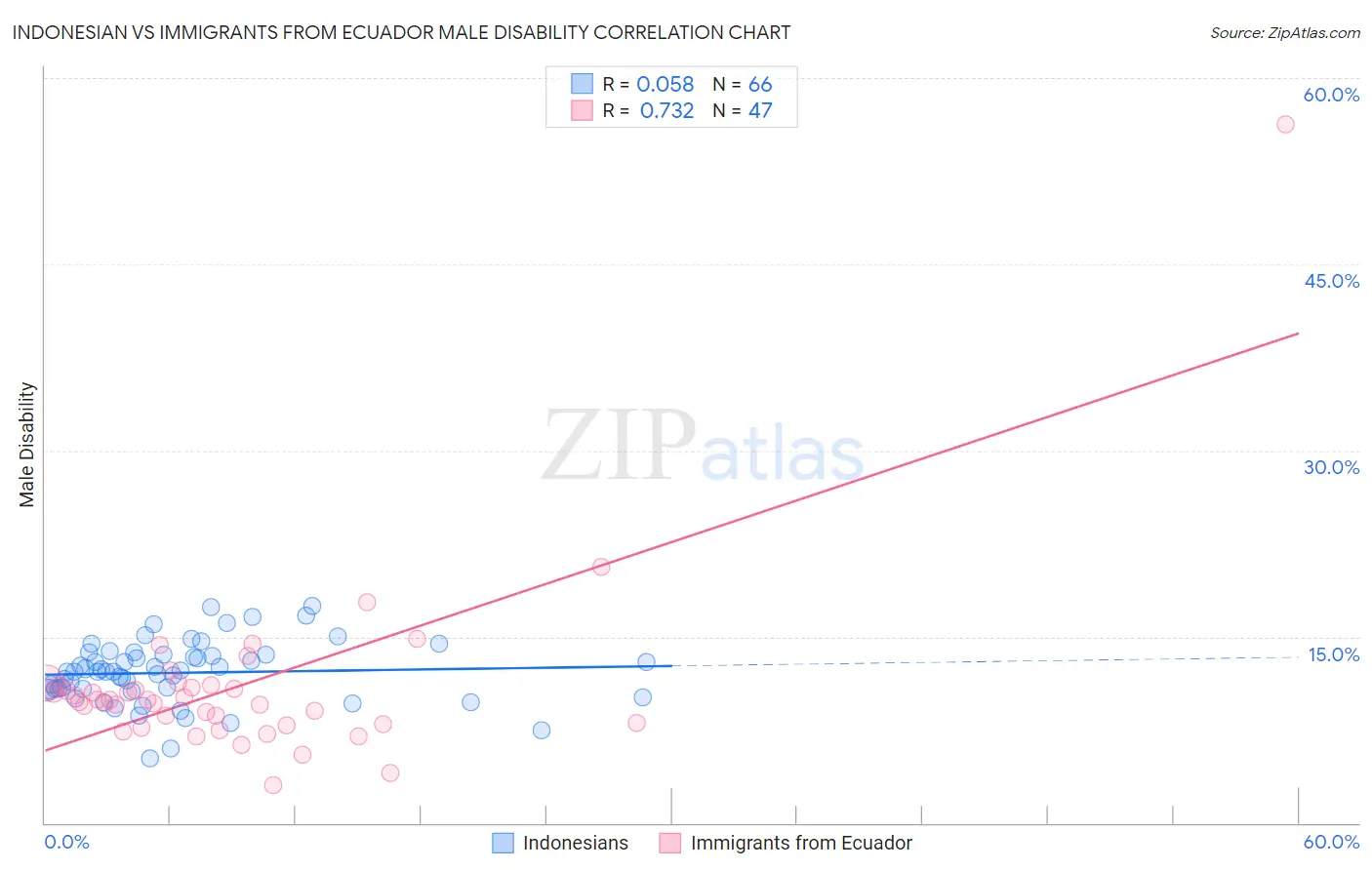 Indonesian vs Immigrants from Ecuador Male Disability