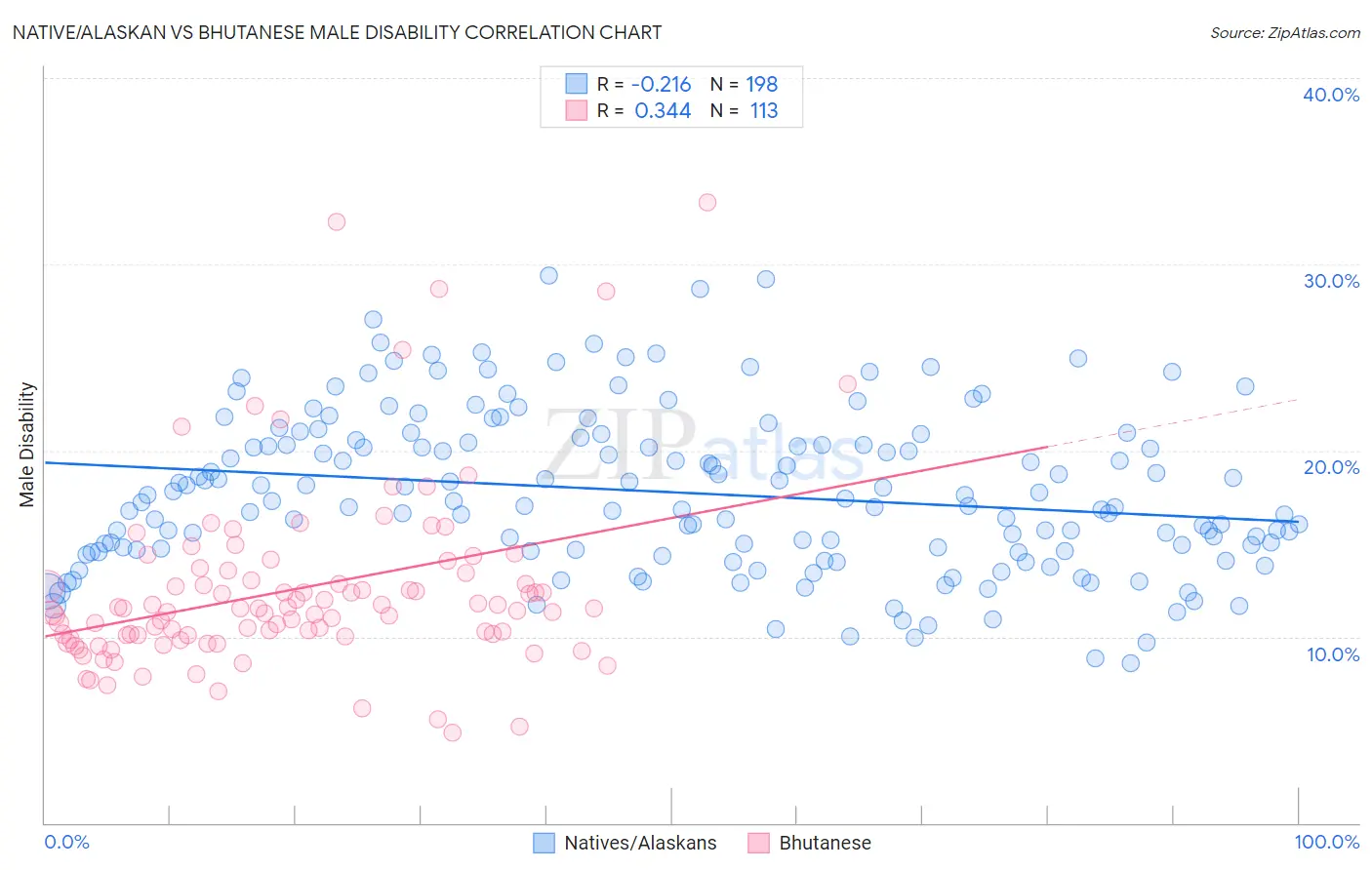 Native/Alaskan vs Bhutanese Male Disability