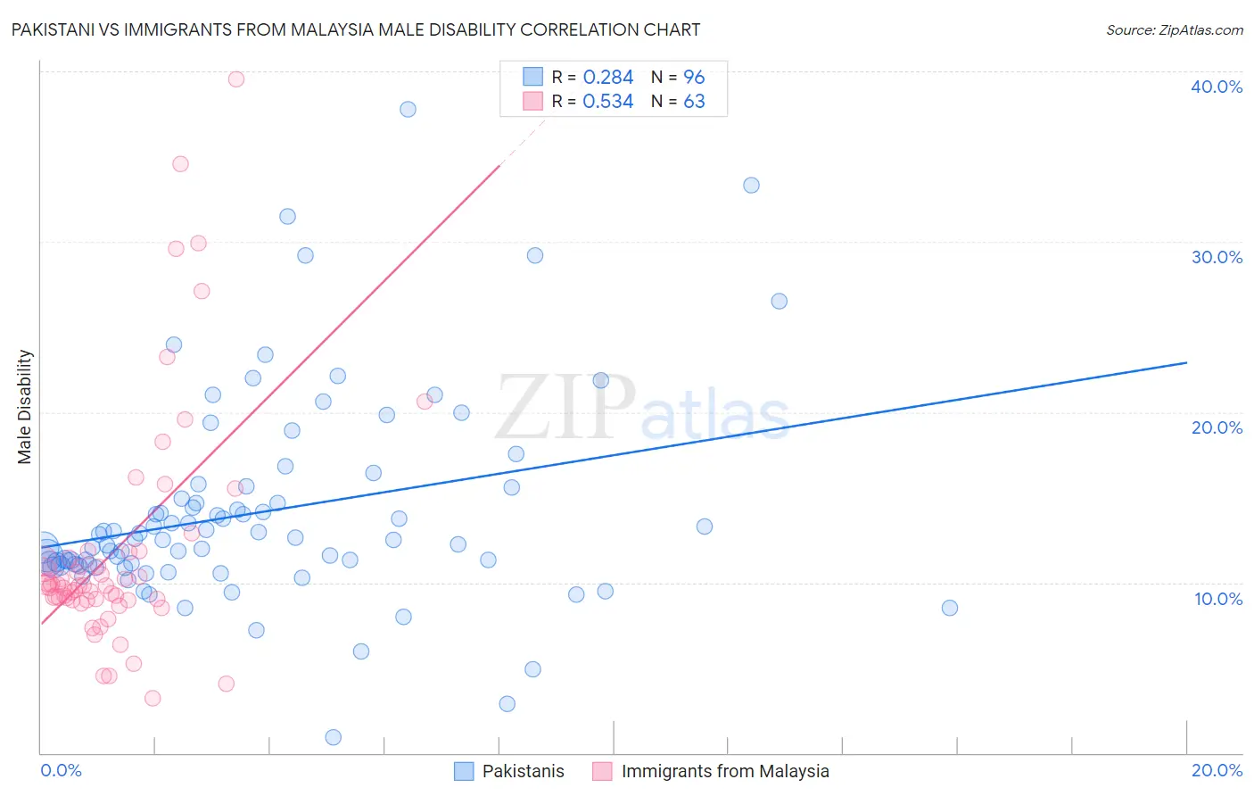 Pakistani vs Immigrants from Malaysia Male Disability