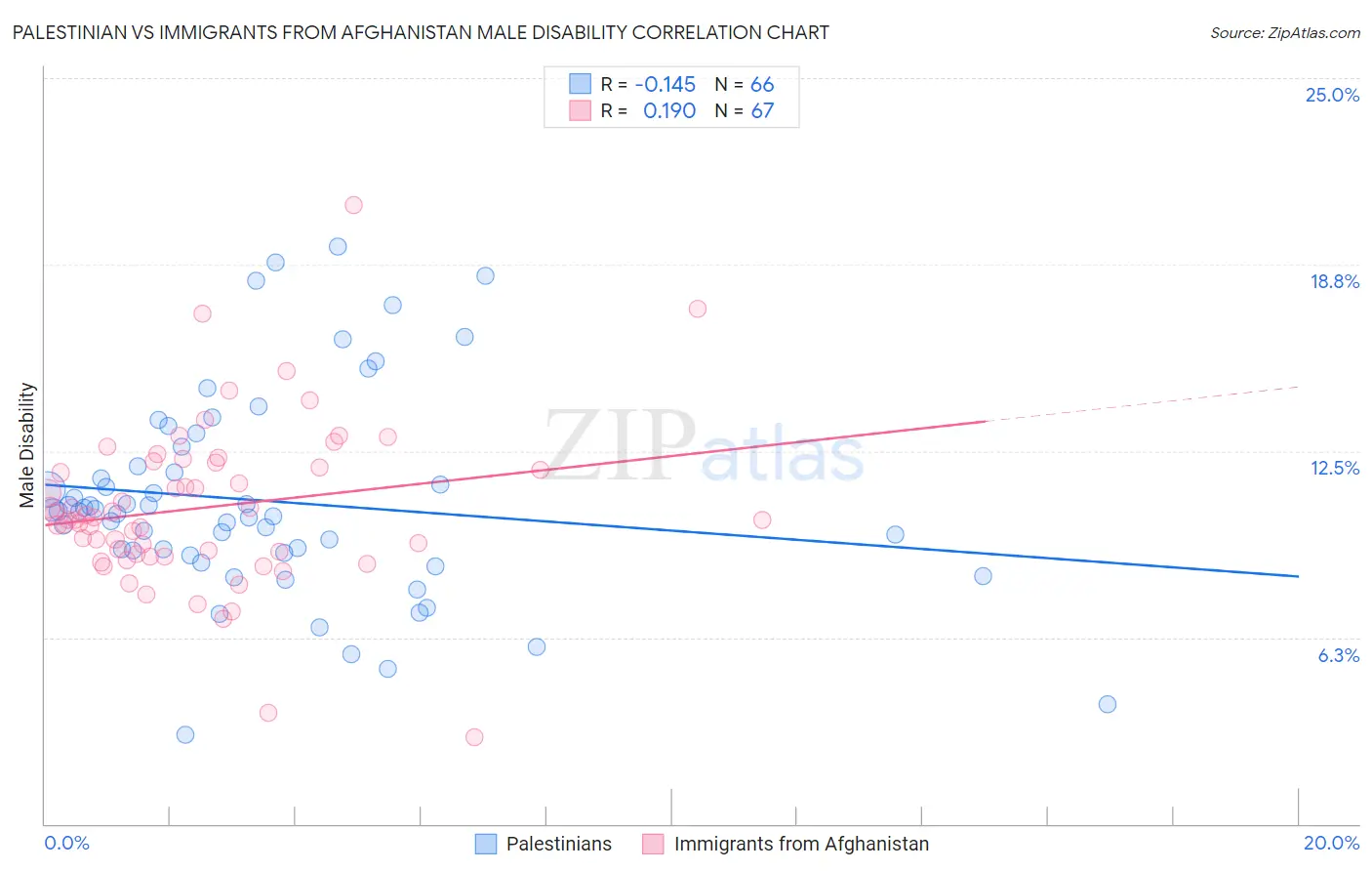 Palestinian vs Immigrants from Afghanistan Male Disability