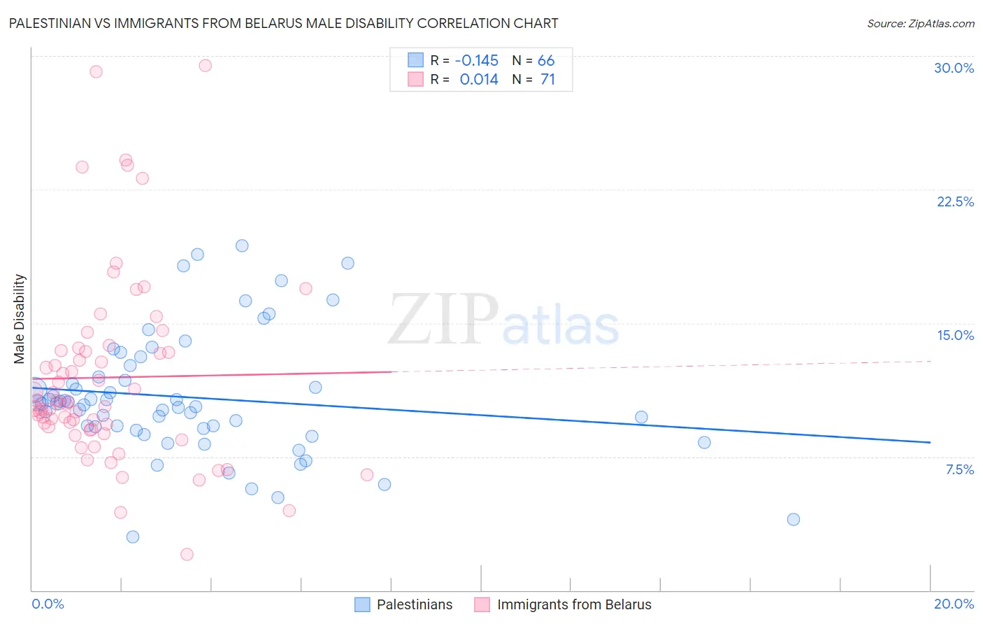 Palestinian vs Immigrants from Belarus Male Disability