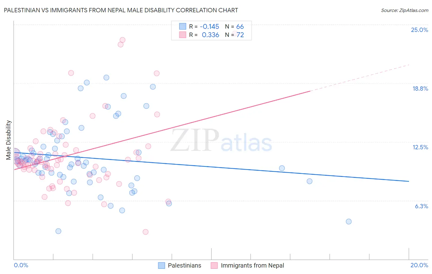 Palestinian vs Immigrants from Nepal Male Disability