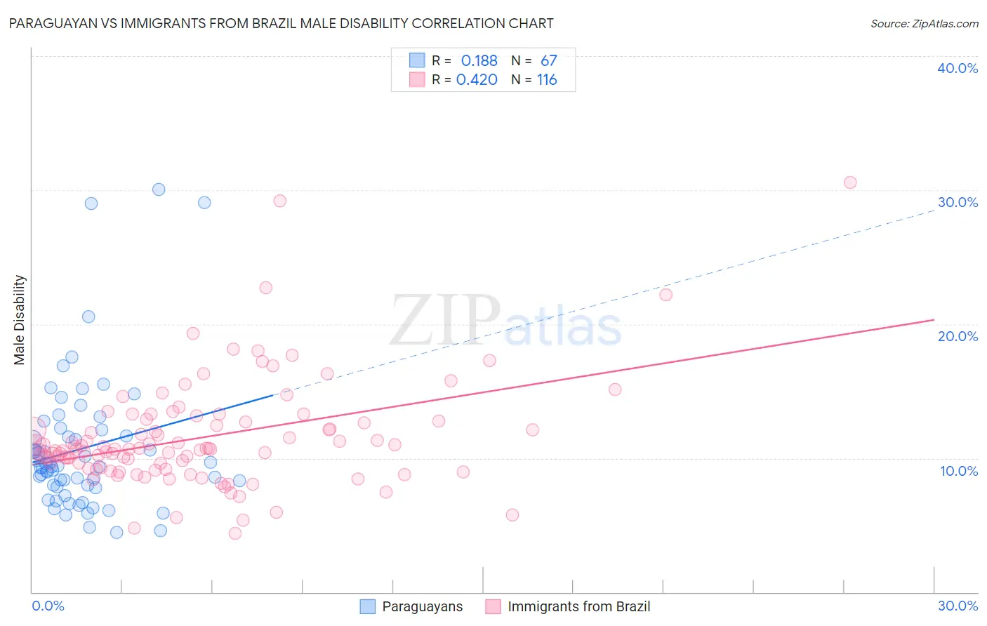Paraguayan vs Immigrants from Brazil Male Disability
