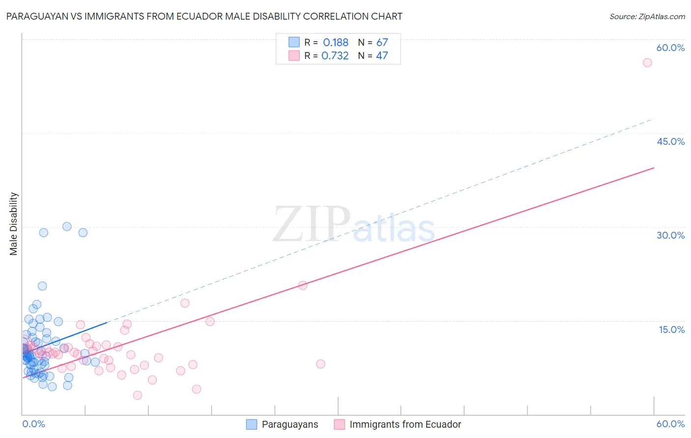 Paraguayan vs Immigrants from Ecuador Male Disability