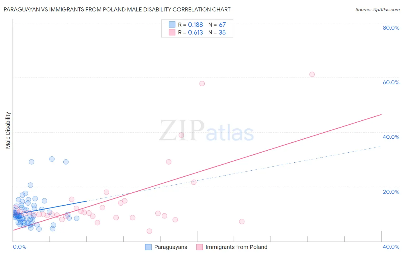 Paraguayan vs Immigrants from Poland Male Disability