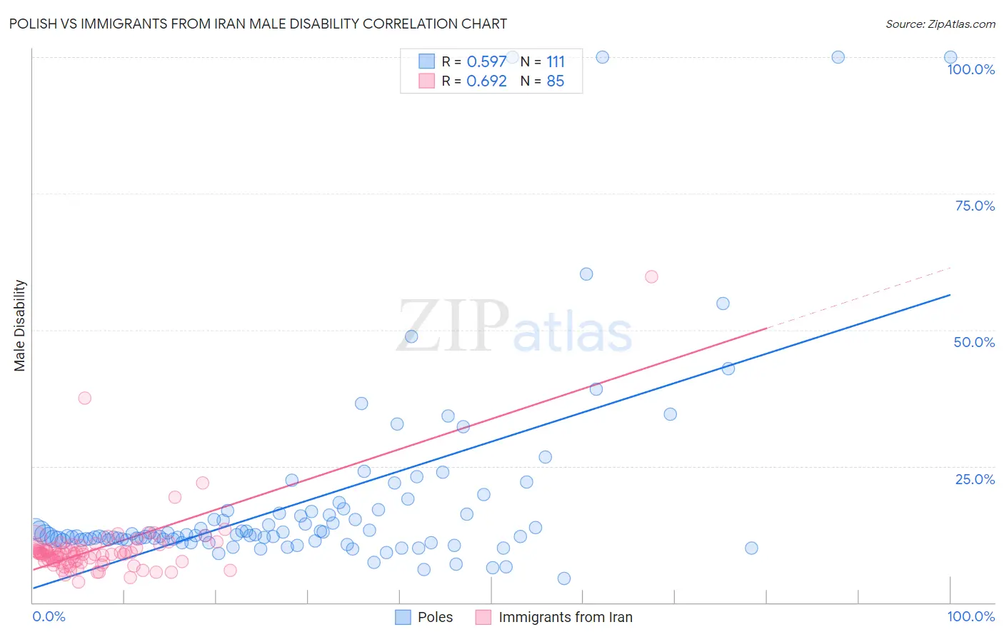 Polish vs Immigrants from Iran Male Disability