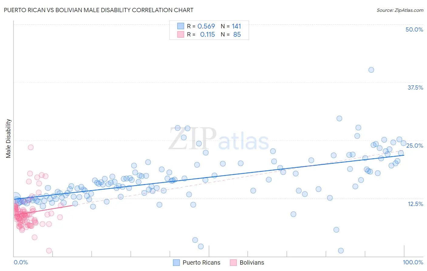 Puerto Rican vs Bolivian Male Disability